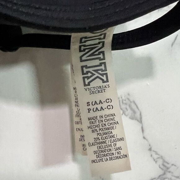 PINK - Victoria's Secret Black Triangle Geometric Bikini Top Size S - Picture 2 of 5